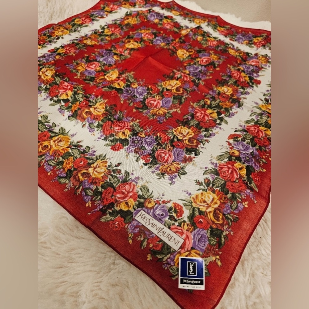 Yves Saint Laurent Floral Cotton Chic Neckerchief / Handkerchief